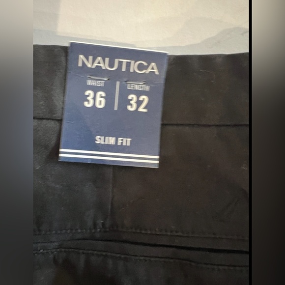 Mens NAUTICA Slim Stretch Fit Plain Front True Black Khaki Pants NWT 36x32 $80 - Picture 3 of 6